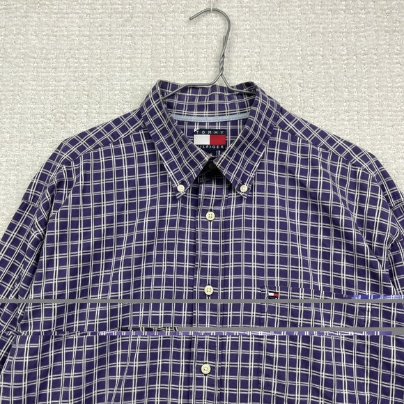 Tommy Hilfiger Dress Button Up Dress Shirt Mens L Purple Plaid Long Sleeve - Picture 2 of 11
